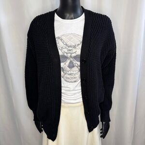 Qualfort 100% Cotton Women’s Black Cardigan Knit Sweater
